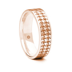 Mens 9ct Rose Gold Flat Court Shape Wedding Ring With Dogtooth Pattern