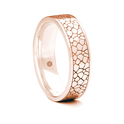 Mens 18ct Rose Gold Flat Court Shape Wedding Ring With Crackle Pattern