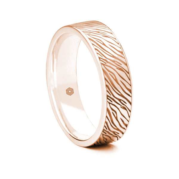 Mens 9ct Rose Gold Flat Court Wedding Ring with Zebra Pattern