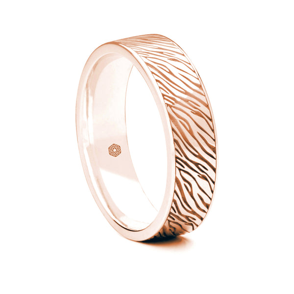 Mens 18ct Rose Gold Flat Court Wedding Ring with Zebra Pattern
