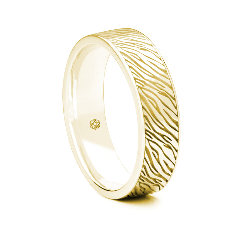 Mens 18ct Yellow Gold Flat Court Ring with Zebra Pattern