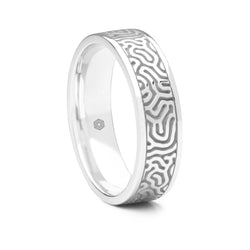 Mens 9ct White Gold Flat Court Wedding Ring with Maze Pattern