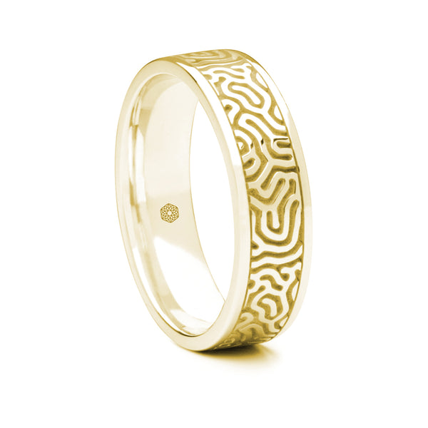 Mens 9ct Yellow Gold Flat Court Wedding Ring with Maze Pattern