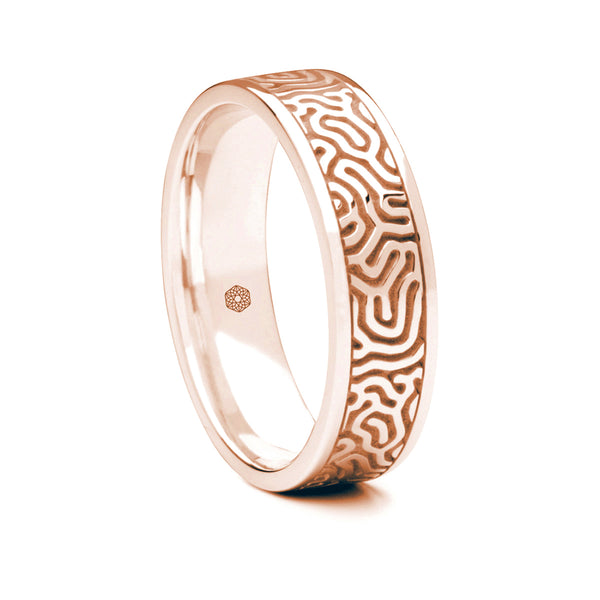 Mens 18ct Rose Gold Flat Court Wedding Ring with Maze Pattern
