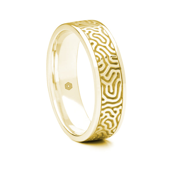 Mens 18ct Yellow Gold Flat Court Ring with Maze Pattern