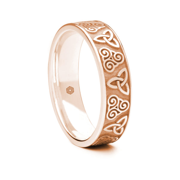 Mens 9ct Rose Gold Flat Court Wedding Ring With Double Celtic Pattern