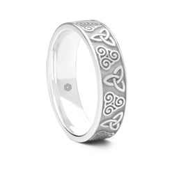 Mens 9ct White Gold Flat Court Wedding Ring With Double Celtic Pattern