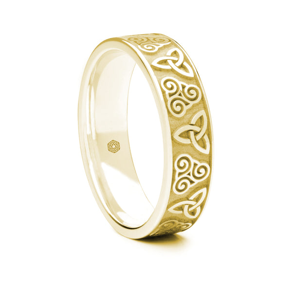 Mens 9ct Yellow Gold Flat Court Wedding Ring With Double Celtic Pattern