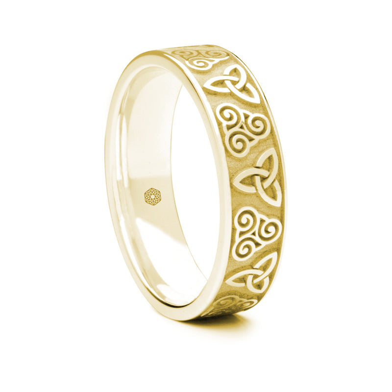 Mens 9ct Yellow Gold Flat Court Wedding Ring With Double Celtic Pattern