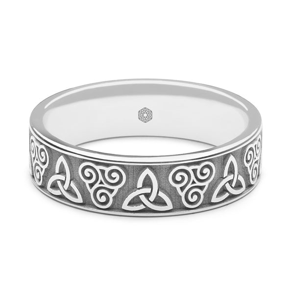 Horizontal Shot of Mens Palladium 500 Flat Court Wedding Ring With Double Celtic Pattern