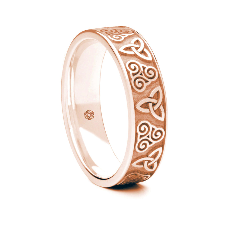 Mens 18ct Rose Gold Flat Court Wedding Ring With Double Celtic Pattern