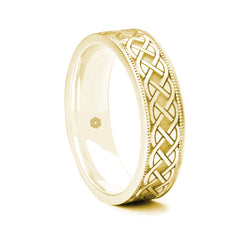Mens 18ct Yellow Gold Flat Court Ring With a Millgrain Edge and Rope Pattern