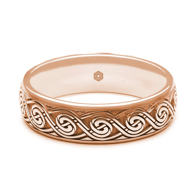 Horizontal Shot of Mens 9ct Rose Gold with a Modern Circular Celtic Pattern