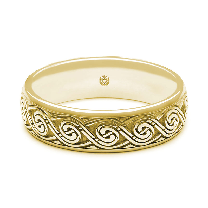 Horizontal Shot of Mens 9ct Yellow Gold with a Modern Circular Celtic Pattern
