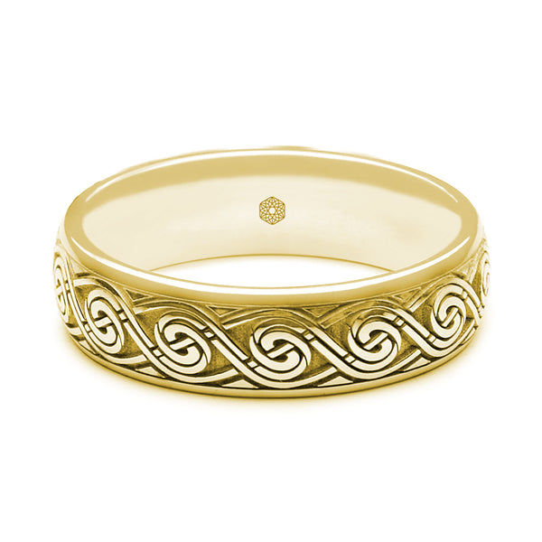 Horizontal Shot of Mens 18ct Yellow Gold with a Modern Circular Celtic Pattern