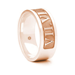 Mens 9ct Rose Gold Flat Court Wedding Ring with Roman Numerals