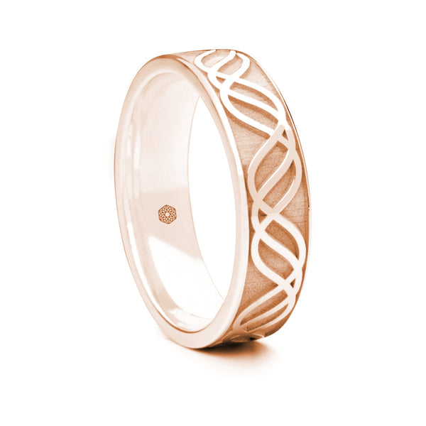 Mens 9ct Rose Gold Flat Court Wedding Ring with Wave pattern