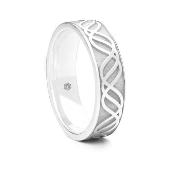 Mens 9ct White Gold Flat Court Wedding Ring with Wave pattern