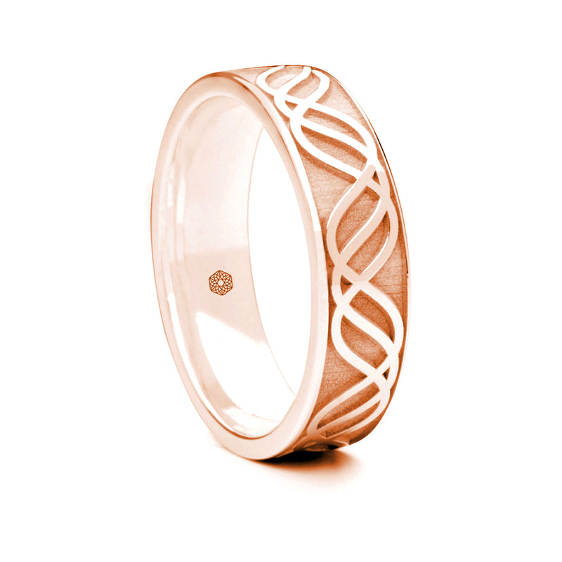 Mens 18ct Rose Gold Flat Court Wedding Ring with Wave pattern
