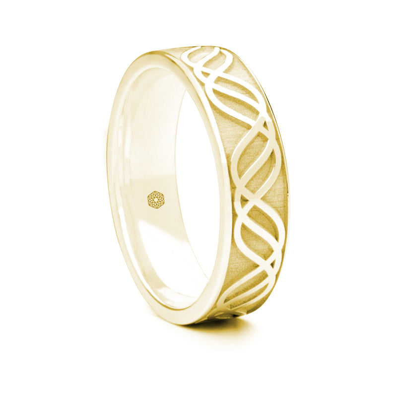 Mens 18ct Yellow Gold Flat Court Ring with Wave pattern