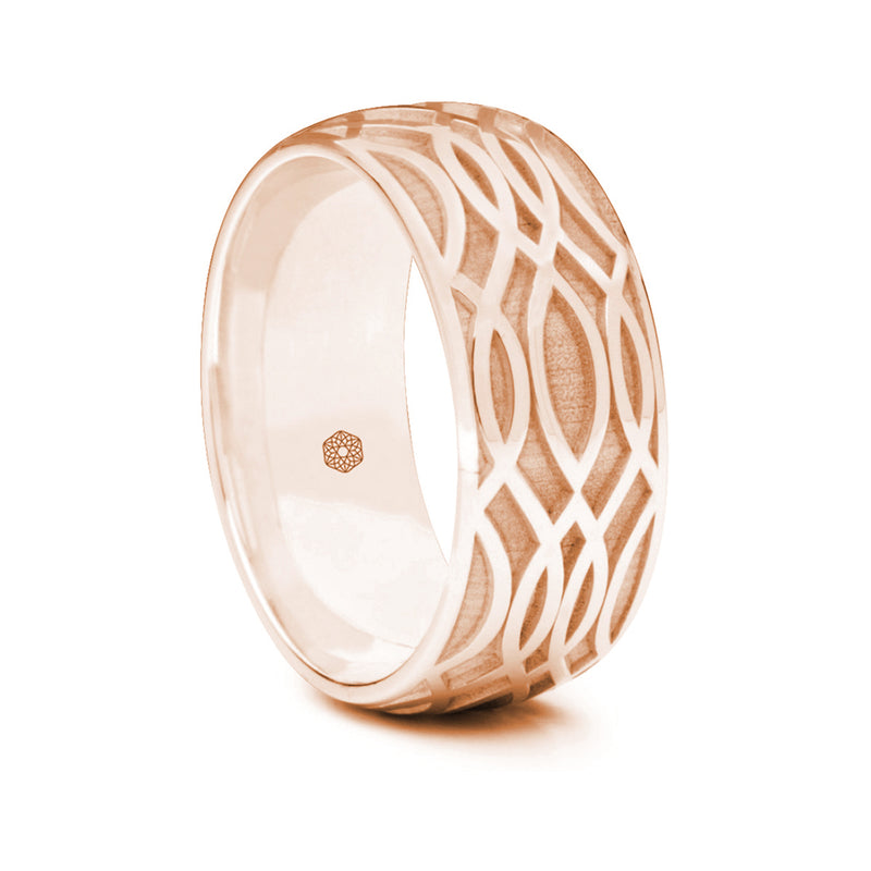 Mens 9ct Rose Gold Court Shape Wedding Ring With Open Weave Pattern