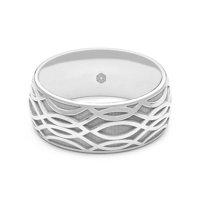 Horizontal Shot of Mens 9ct White Gold Court Shape Wedding Ring With Open Weave Pattern