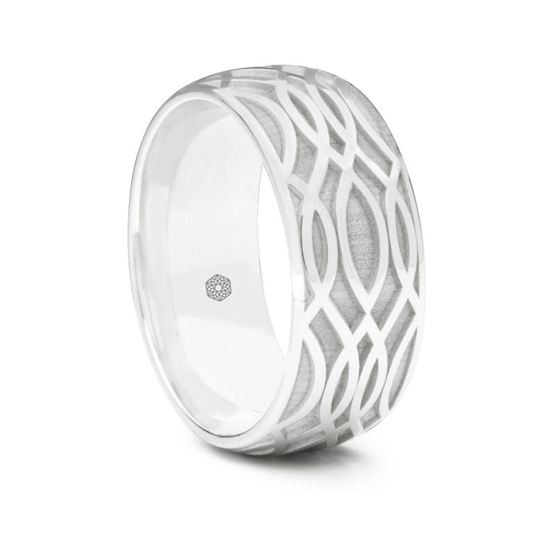 Mens 9ct White Gold Court Shape Wedding Ring With Open Weave Pattern