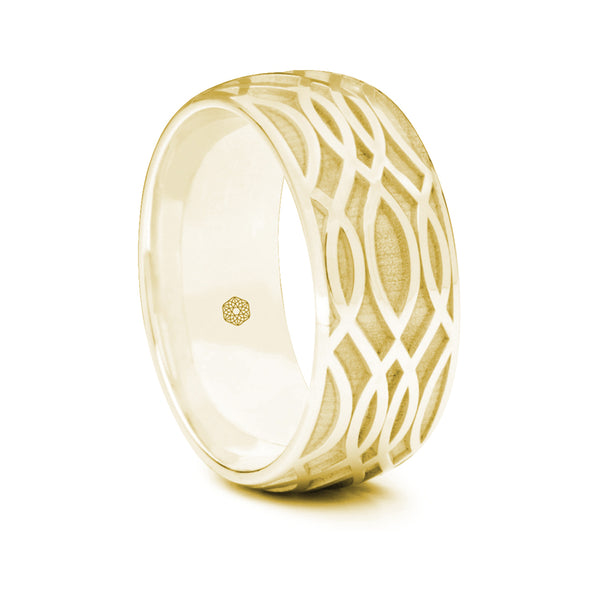 Mens 9ct Yellow Gold Court Shape Wedding Ring With Open Weave Pattern