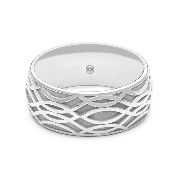 Horizontal Shot of Mens 18ct White Gold Court Shape Wedding Ring With Open Weave Pattern