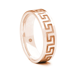 Mens 9ct Rose Gold Flat Court Wedding Ring With Single Row Greek Key Pattern