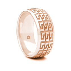 Mens 9ct Rose Gold Court Shape Wedding Ring With Multiple Greek Key Pattern