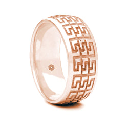 Mens 18ct Rose Gold Court Shape Wedding Ring With Multiple Greek Key Pattern