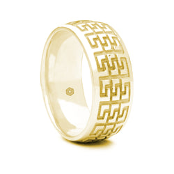 Mens 18ct Yellow Gold Court Shape Ring With Multiple Greek Key Pattern
