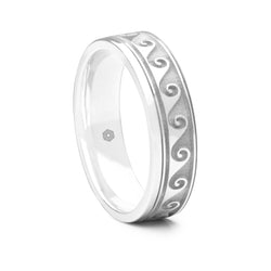 Mens 9ct White Gold Flat Court Wedding Ring With Scroll Pattern