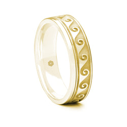 Mens 9ct Yellow Gold Flat Court Wedding Ring With Scroll Pattern