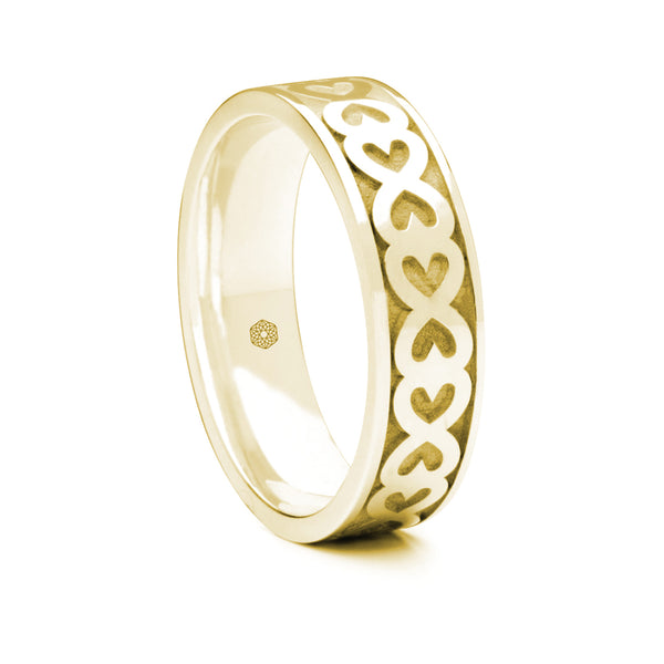 Mens 9ct Yellow Gold Flat Court Wedding Ring With Hearts Pattern