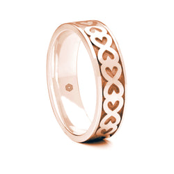 Mens 18ct Rose Gold Flat Court Wedding Ring With Hearts Pattern