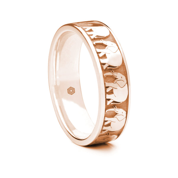 Mens 9ct Rose Gold Flat Court Wedding Ring With Elephant Pattern
