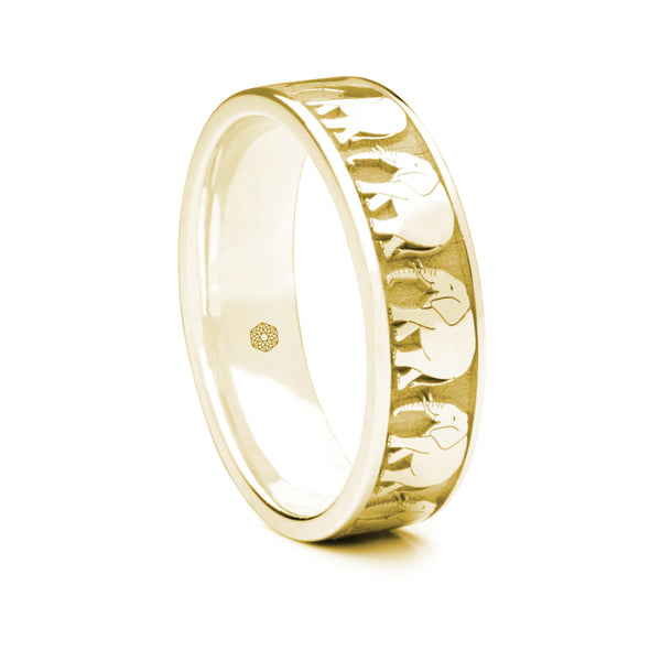 Mens 9ct Yellow Gold Flat Court Wedding Ring With Elephant Pattern