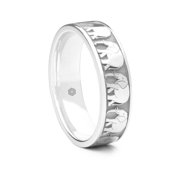 Mens Palladium 500 Flat Court Wedding Ring With Elephant Pattern