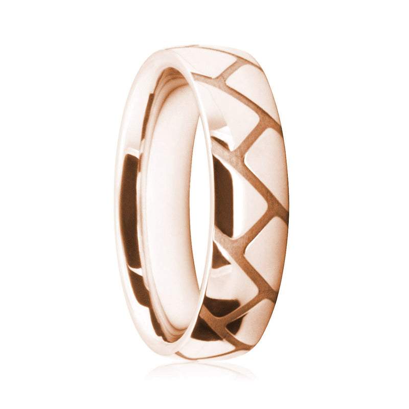 Mens 9ct Rose Gold Court Shape Wedding Ring With Wide Carved Lines