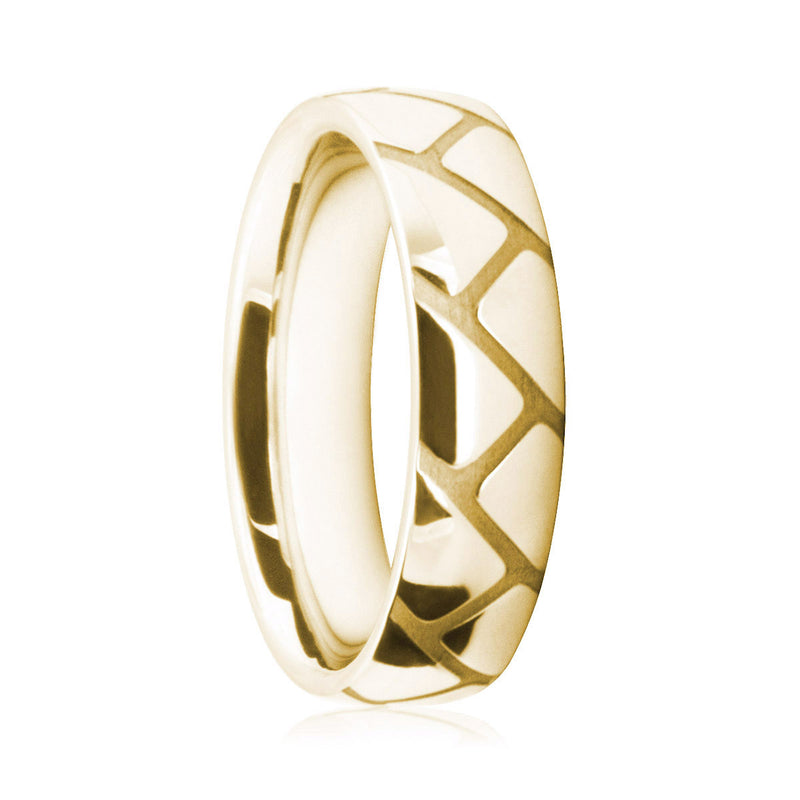 Mens 9ct Yellow Gold Court Shape Wedding Ring With Wide Carved Lines