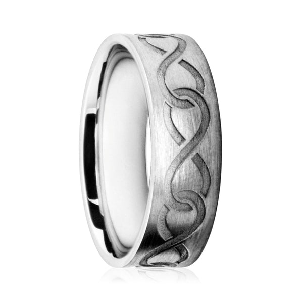 Mens 9ct White Gold Wedding Ring With Interlinked Infinity Symbols