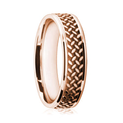 Mens 9ct Rose Gold Flat Court Wedding Ring With Tread Pattern