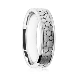 Mens 9ct White Gold Flat Court Wedding Ring With Circle Pattern