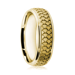 Mens 9ct Yellow Gold Flat Court Wedding Ring With Snakeskin Pattern