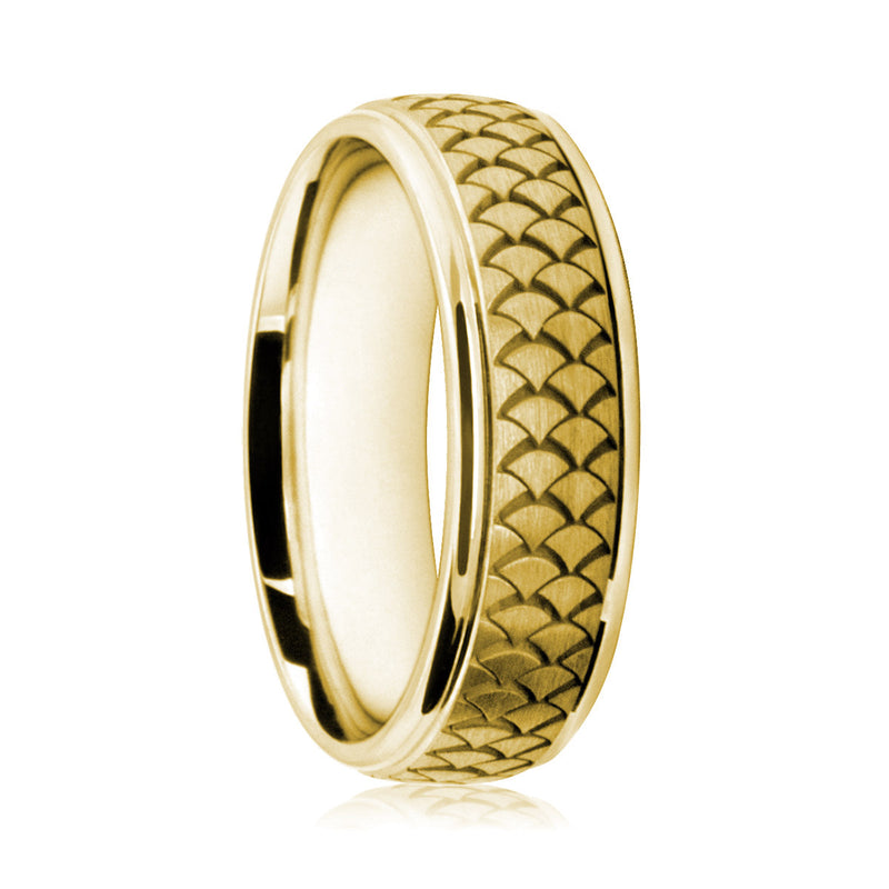Mens 18ct Yellow Gold Flat Court Ring With Snakeskin Pattern