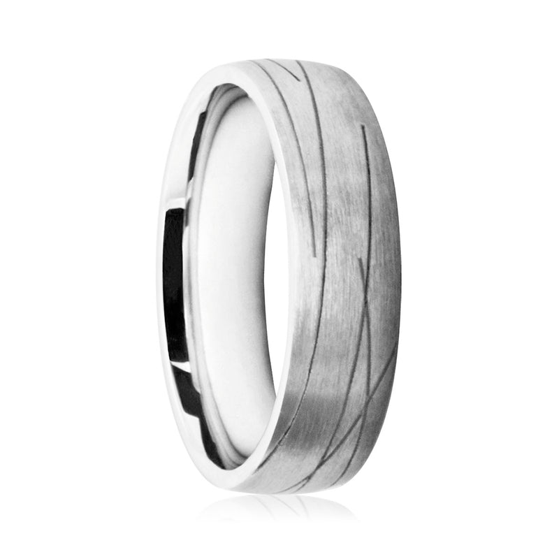 Mens 9ct White Gold Flat With Matte Finish and Scored Lines
