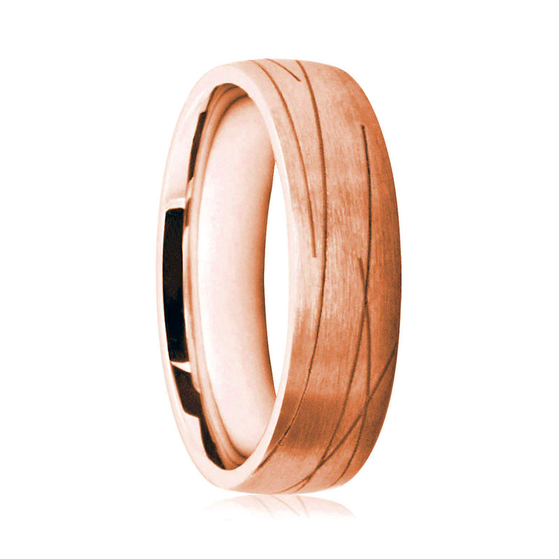 Mens 18ct Rose Gold Flat With Matte Finish and Scored Lines