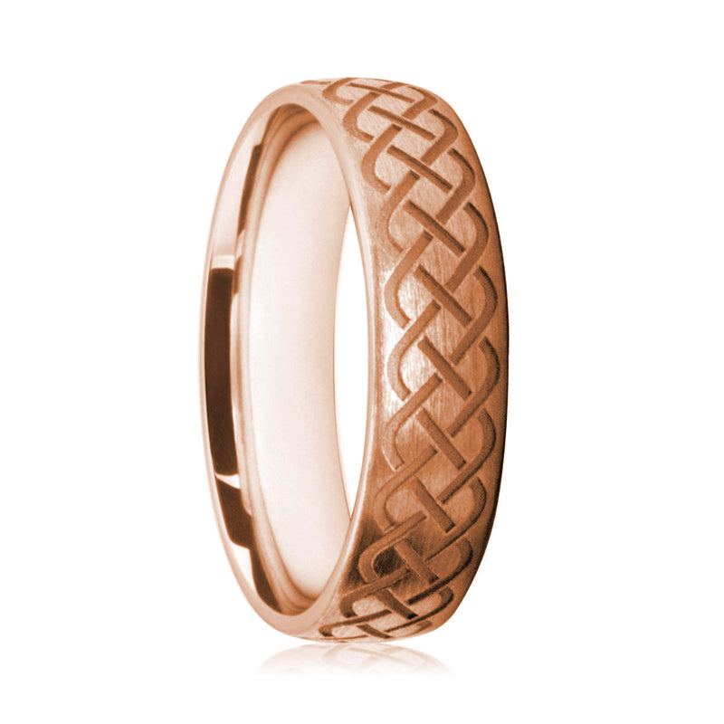 Mens 9ct Rose Gold Court Shape With Engraved Celtic Band Pattern